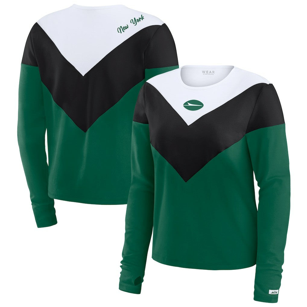 New York Jets WEAR by Erin Andrews Women's Plus Size Chevron Tri-Blend Long Sleeve T-Shirt Green/Black | NFL