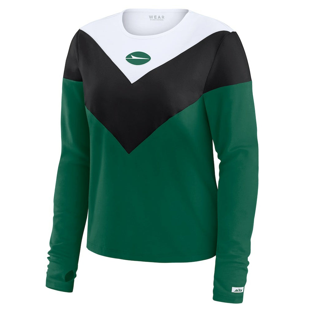 New York Jets WEAR by Erin Andrews Women's Plus Size Chevron Tri-Blend Long Sleeve T-Shirt Green/Black | NFL