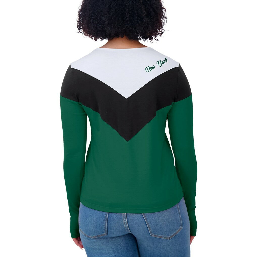 New York Jets WEAR by Erin Andrews Women's Plus Size Chevron Tri-Blend Long Sleeve T-Shirt Green/Black | NFL