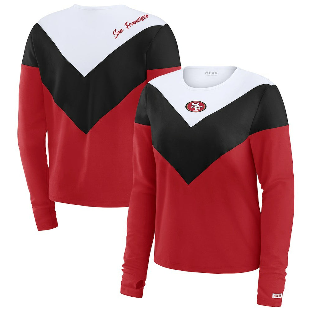 San Francisco 49ers WEAR by Erin Andrews Women's Plus Size Chevron Tri-Blend Long Sleeve T-Shirt Scarlet/Black | NFL