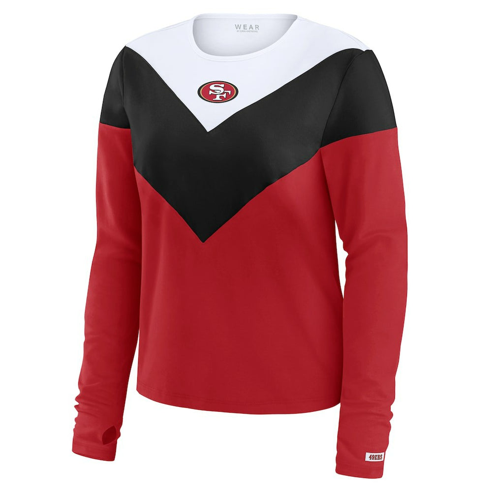 San Francisco 49ers WEAR by Erin Andrews Women's Plus Size Chevron Tri-Blend Long Sleeve T-Shirt Scarlet/Black | NFL