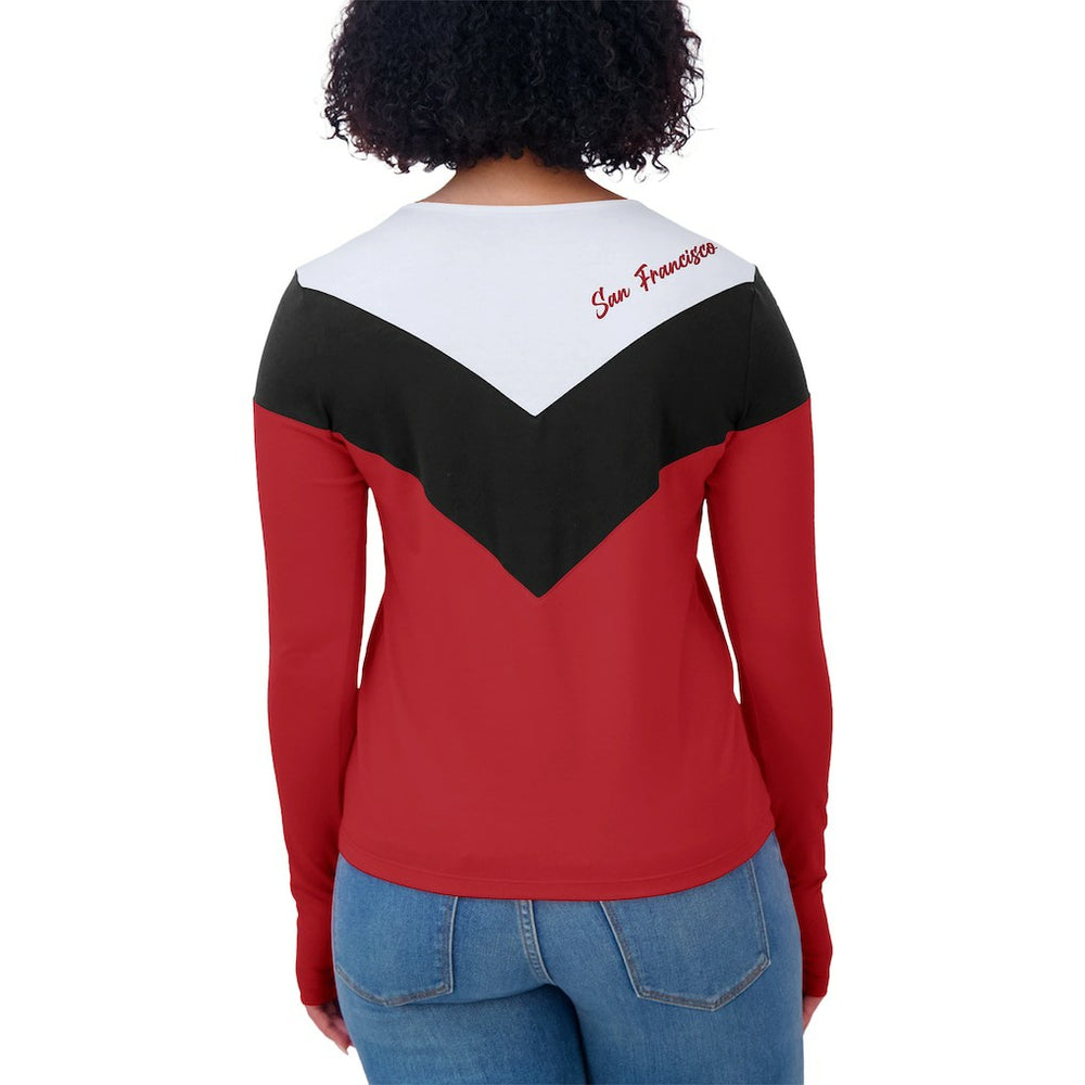 San Francisco 49ers WEAR by Erin Andrews Women's Plus Size Chevron Tri-Blend Long Sleeve T-Shirt Scarlet/Black | NFL