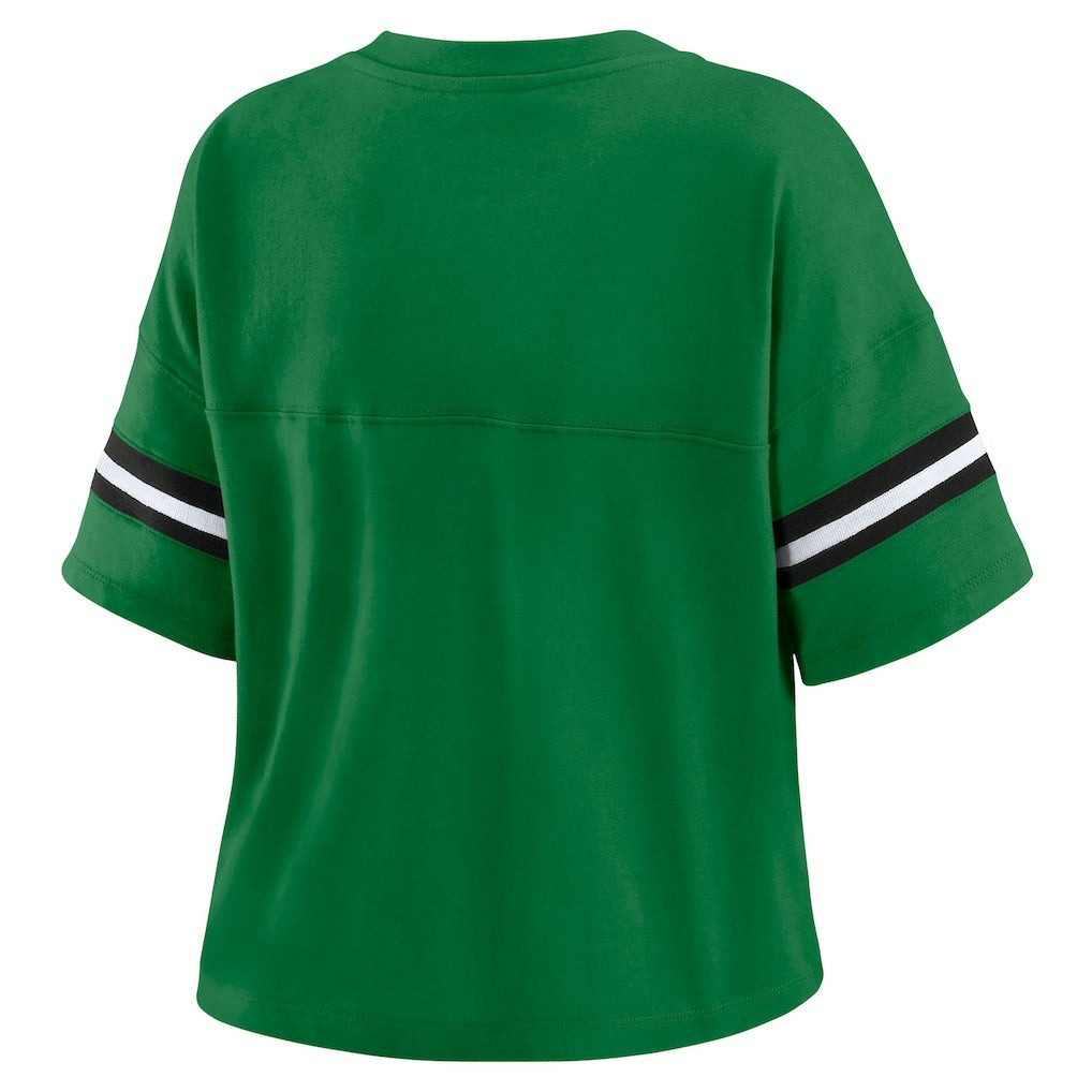 New York Jets WEAR by Erin Andrews Women's Color Block Boxy V-Neck T-Shirt Kelly Green | NFL