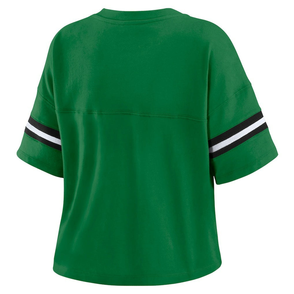 New York Jets WEAR by Erin Andrews Women's Color Block Boxy V-Neck T-Shirt Kelly Green | NFL