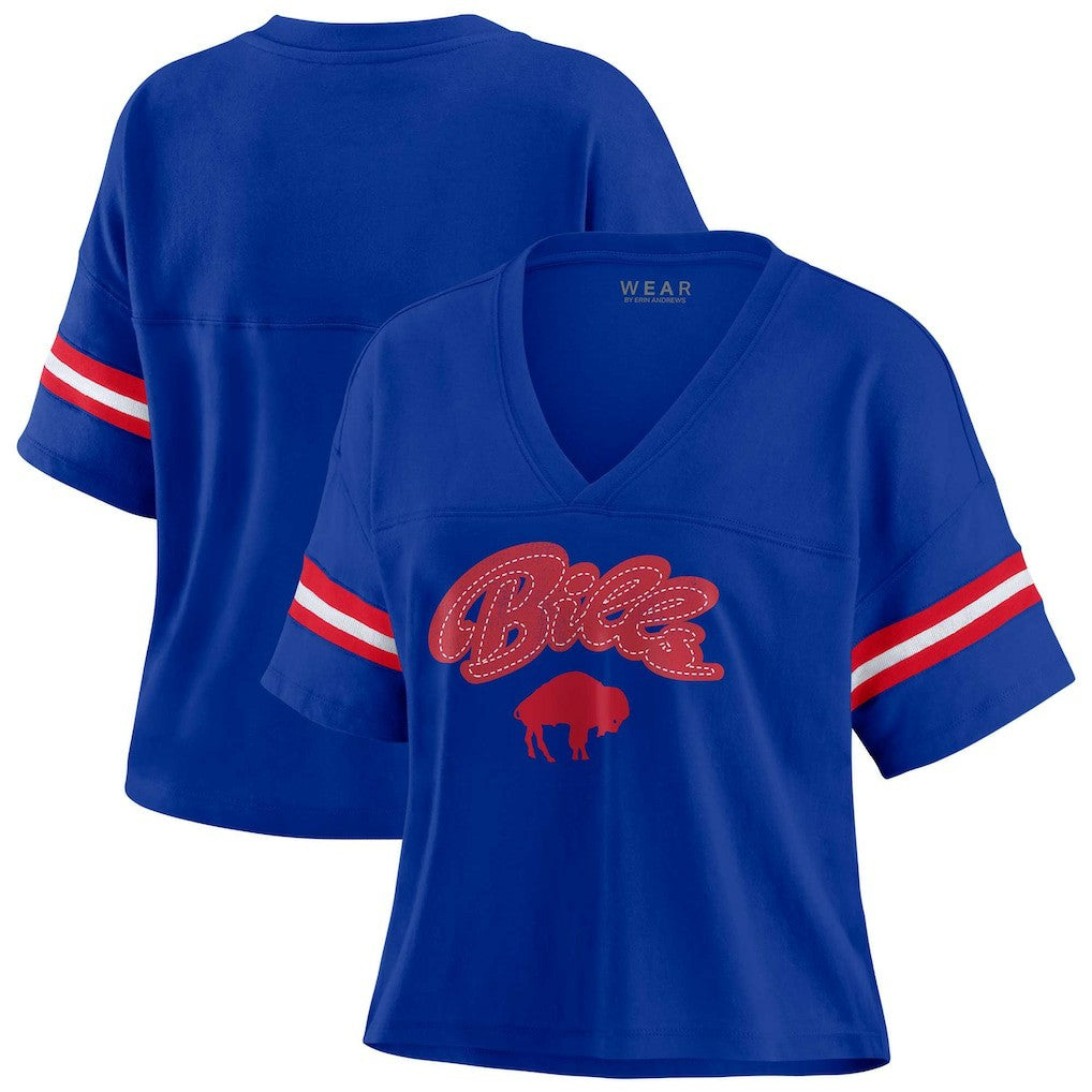 Buffalo Bills WEAR by Erin Andrews Women's Plus Size Color Block Boxy V-Neck T-Shirt Royal | NFL