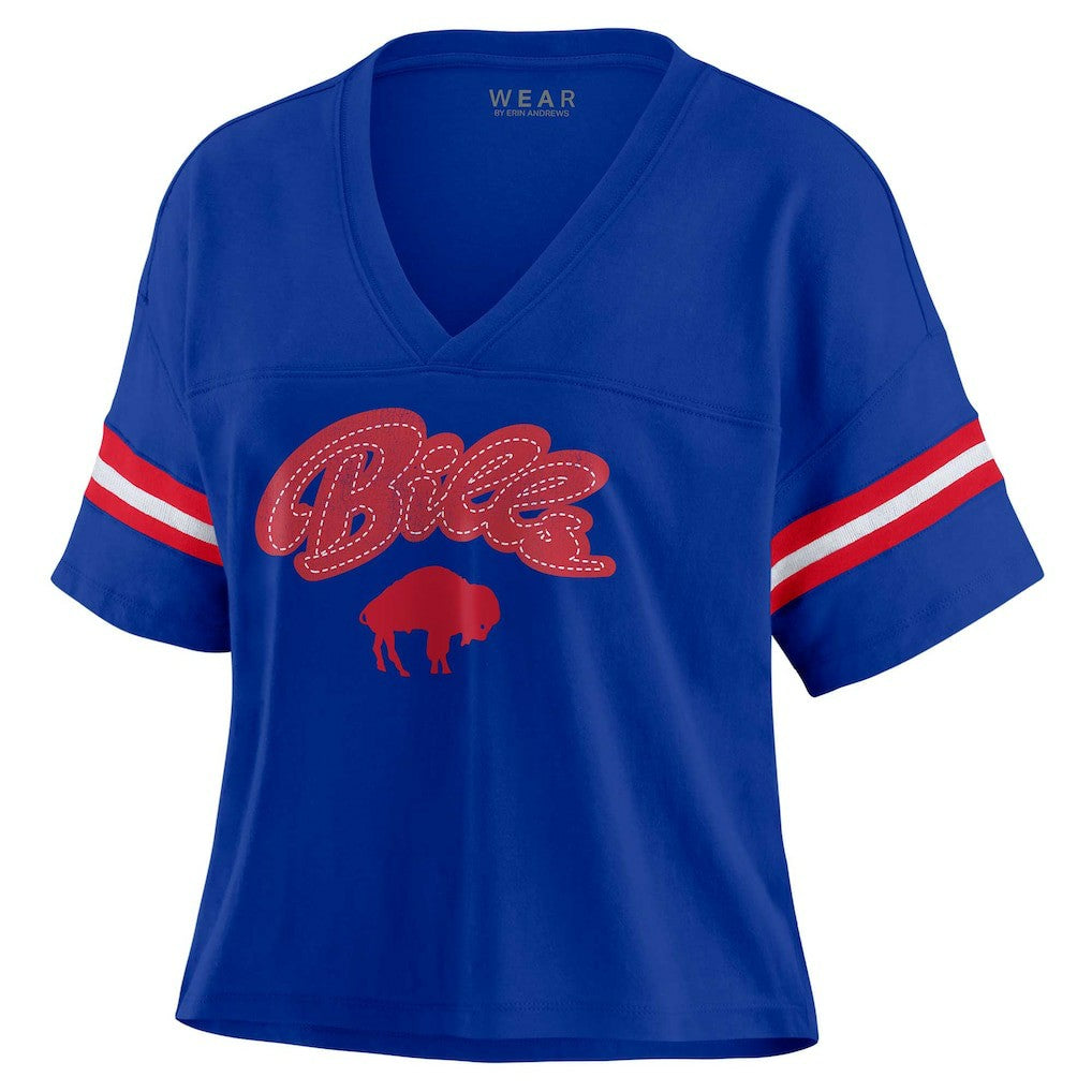 Buffalo Bills WEAR by Erin Andrews Women's Plus Size Color Block Boxy V-Neck T-Shirt Royal | NFL