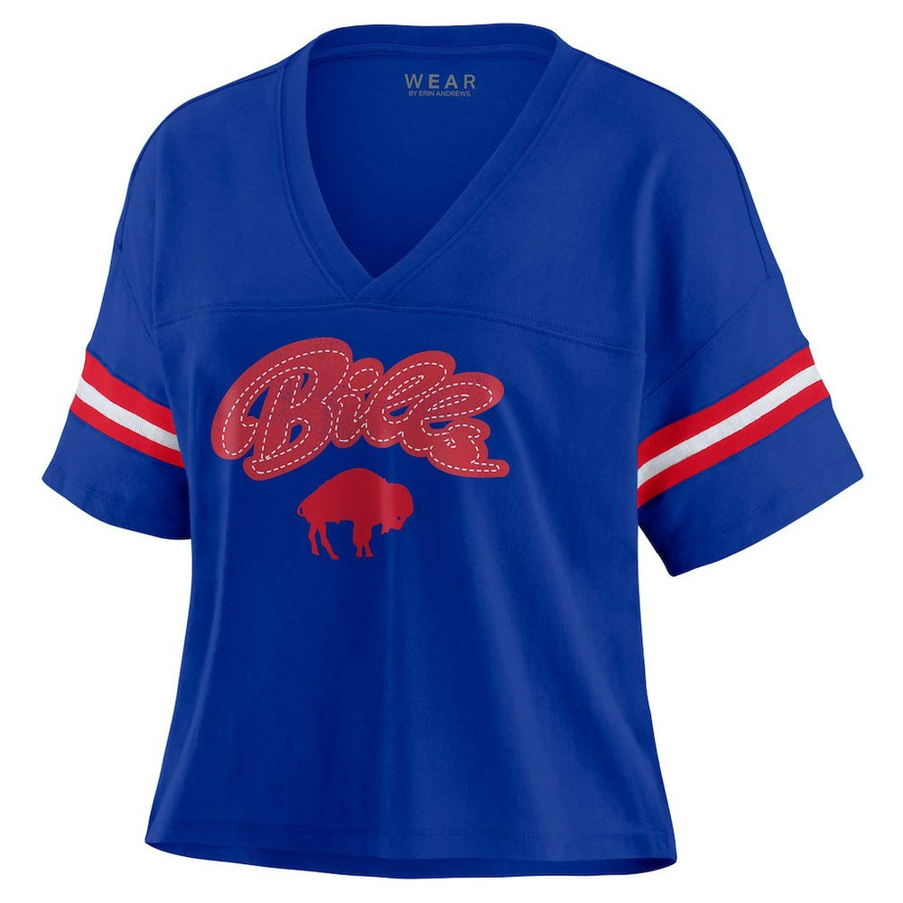 Buffalo Bills WEAR by Erin Andrews Women's Plus Size Color Block Boxy V-Neck T-Shirt Royal | NFL