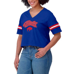 Buffalo Bills WEAR by Erin Andrews Women's Plus Size Color Block Boxy V-Neck T-Shirt Royal | NFL