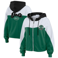 New York Jets WEAR by Erin Andrews Women's Color Block Full-Zip Hoodie Green/White | NFL