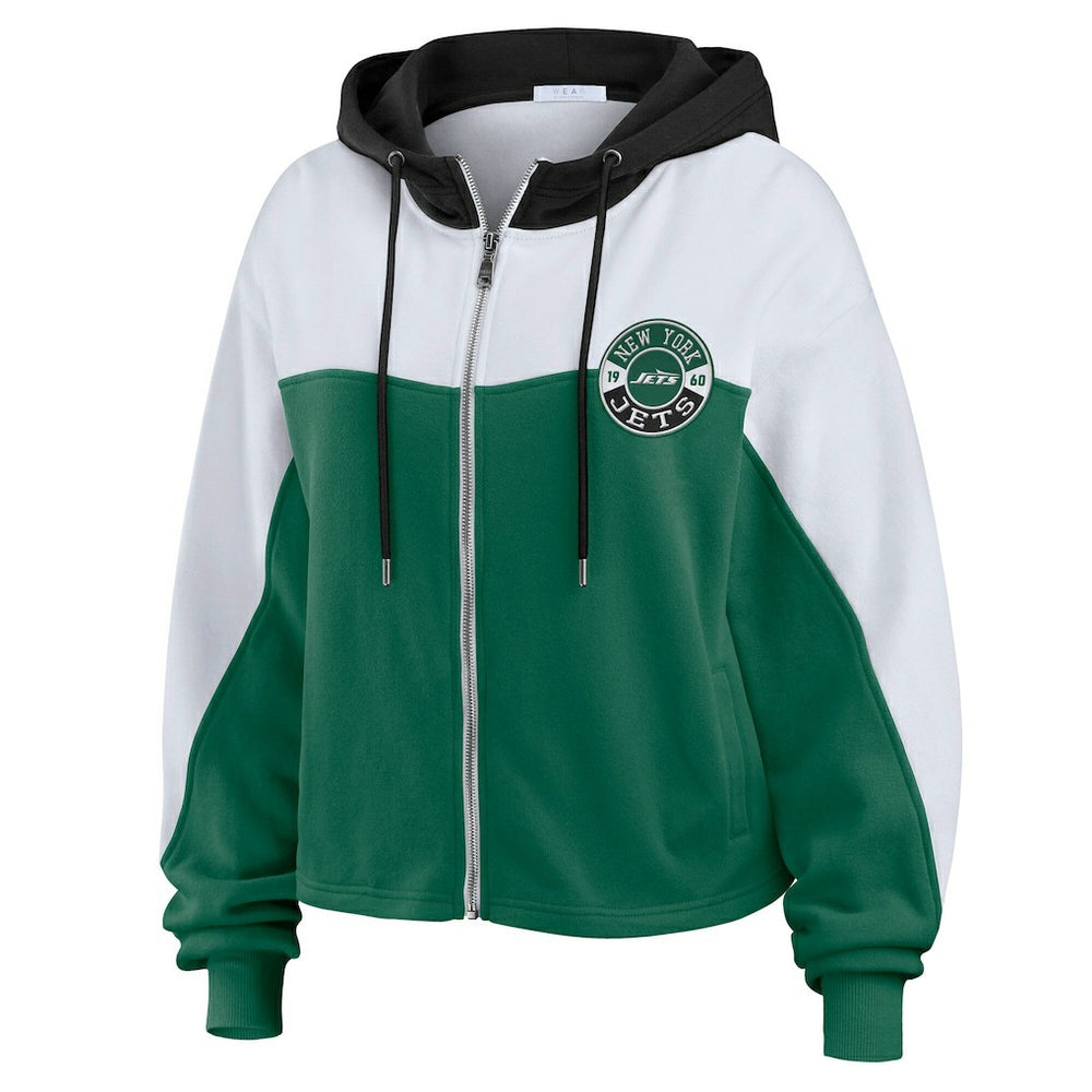New York Jets WEAR by Erin Andrews Women's Color Block Full-Zip Hoodie Green/White | NFL