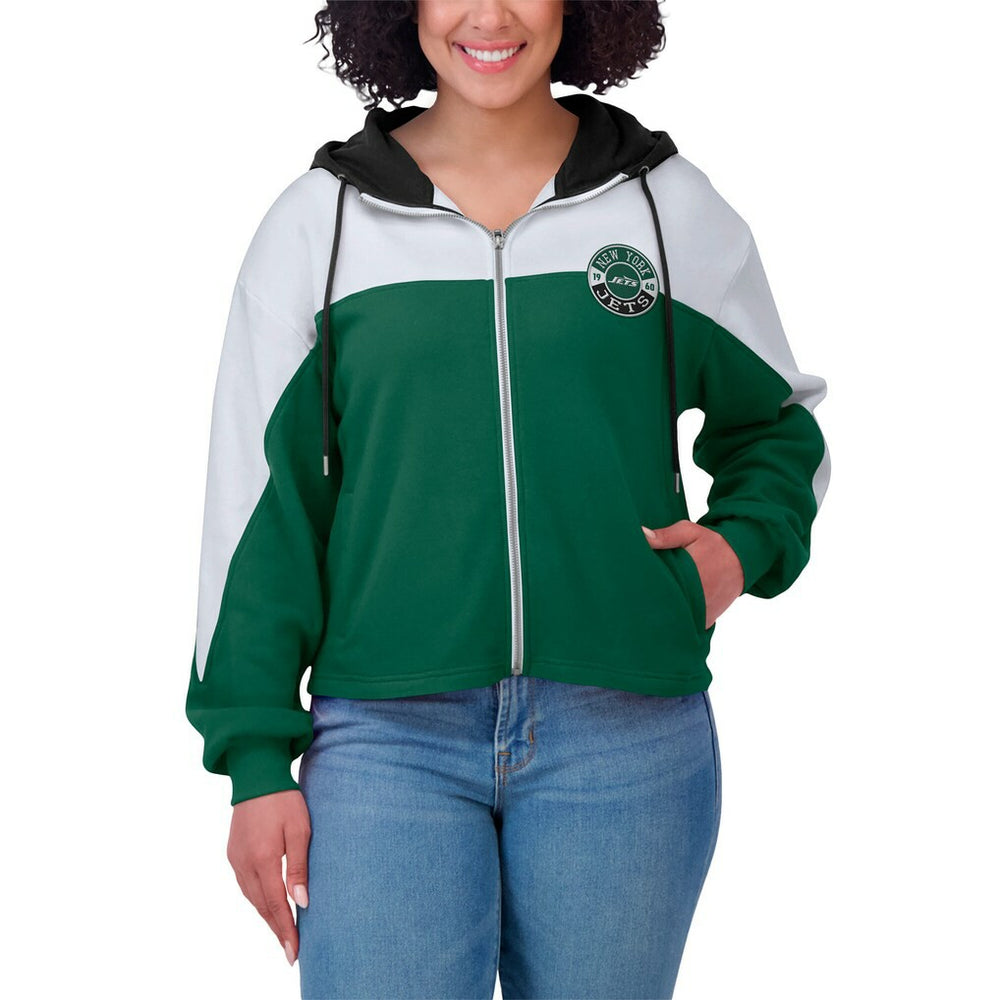 New York Jets WEAR by Erin Andrews Women's Color Block Full-Zip Hoodie Green/White | NFL