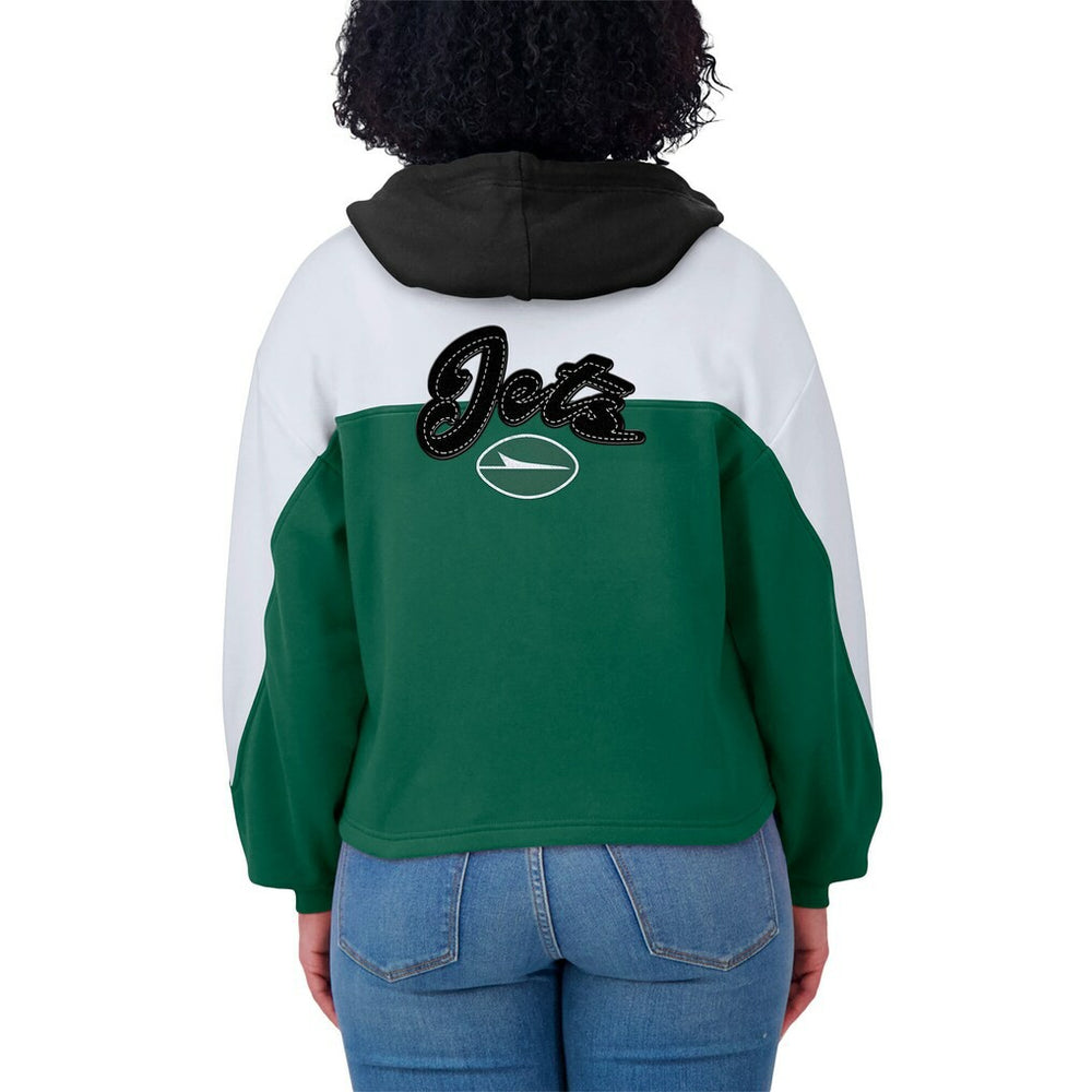 New York Jets WEAR by Erin Andrews Women's Color Block Full-Zip Hoodie Green/White | NFL