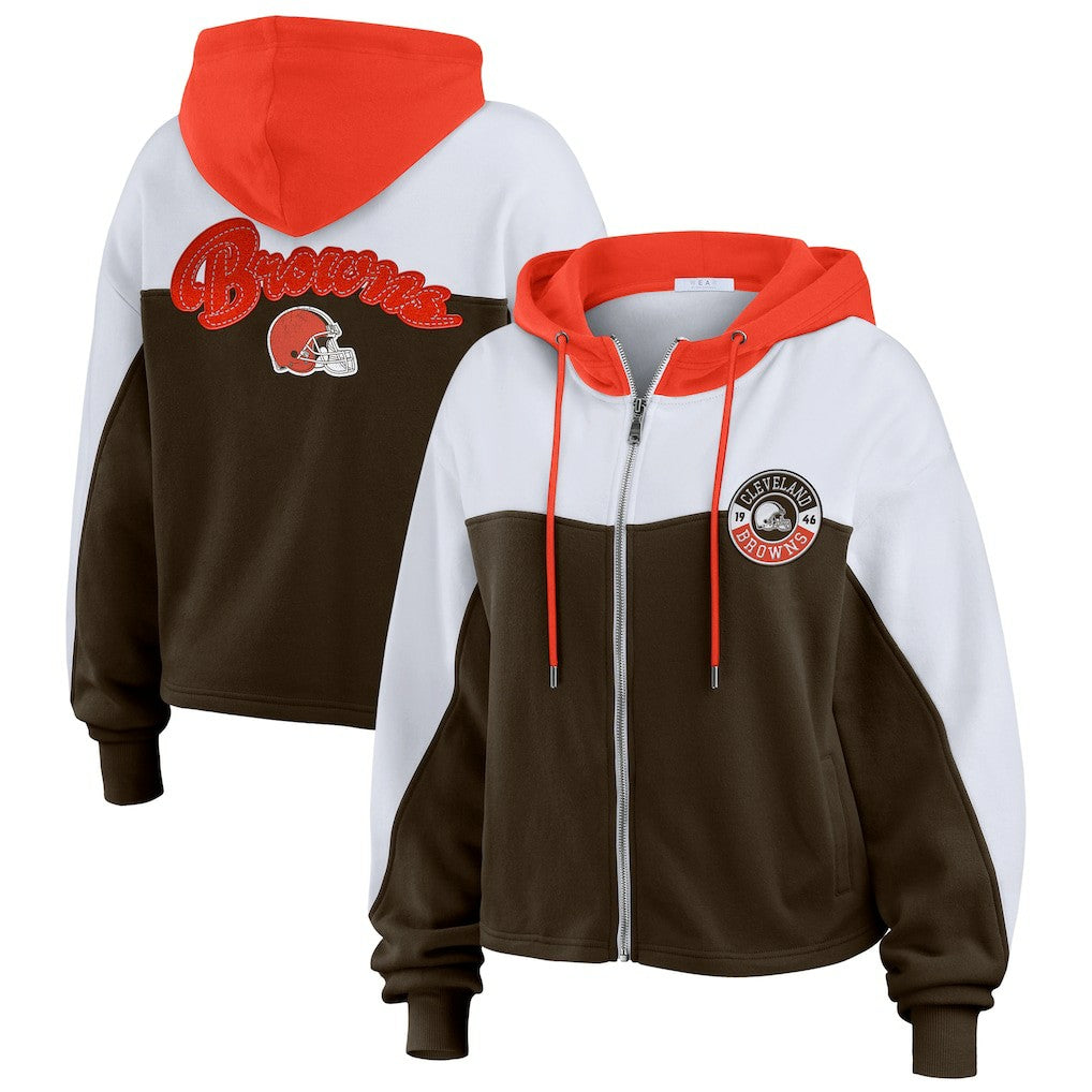 Cleveland Browns WEAR by Erin Andrews Women's Plus Size Color Block Full-Zip Hoodie Brown | NFL