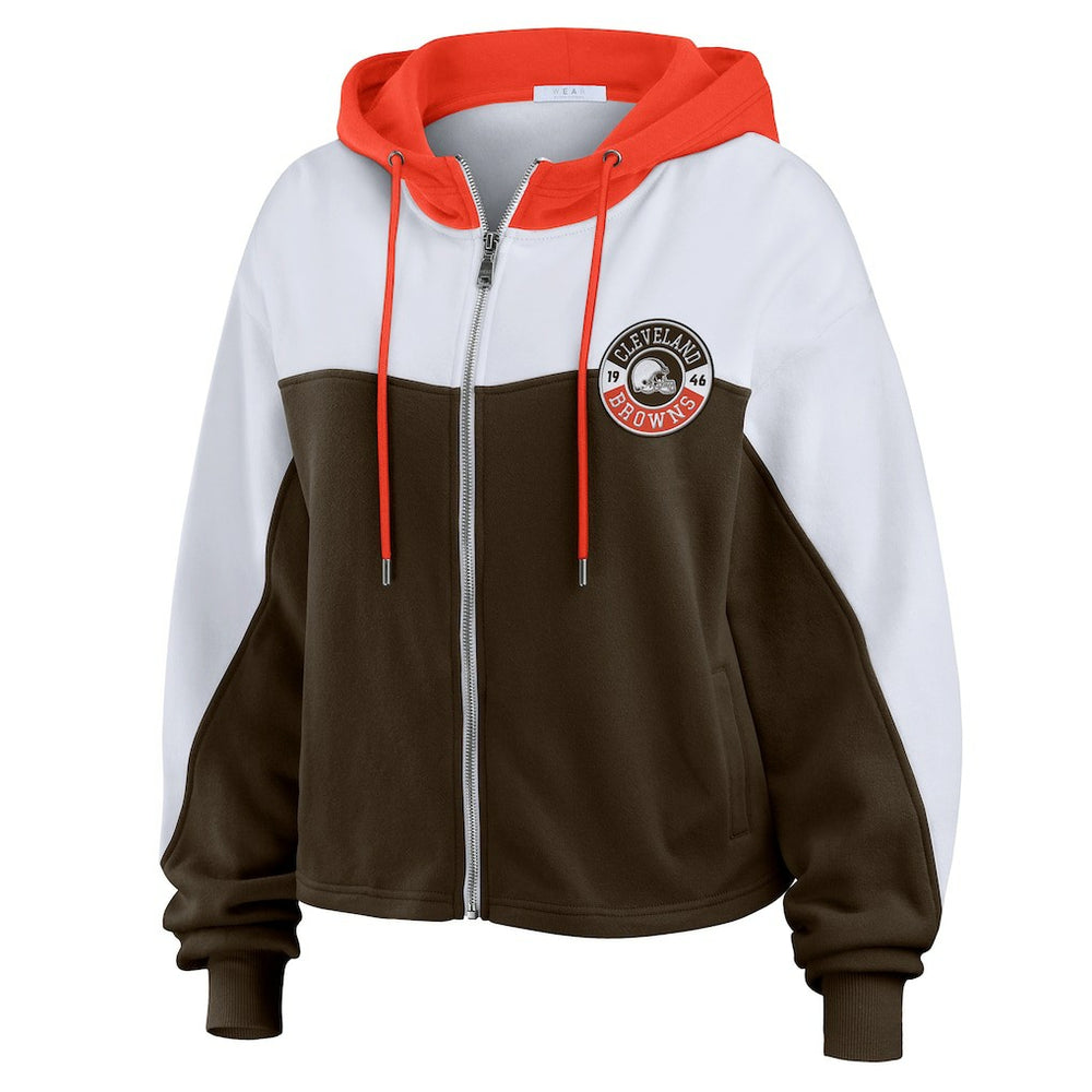 Cleveland Browns WEAR by Erin Andrews Women's Plus Size Color Block Full-Zip Hoodie Brown | NFL