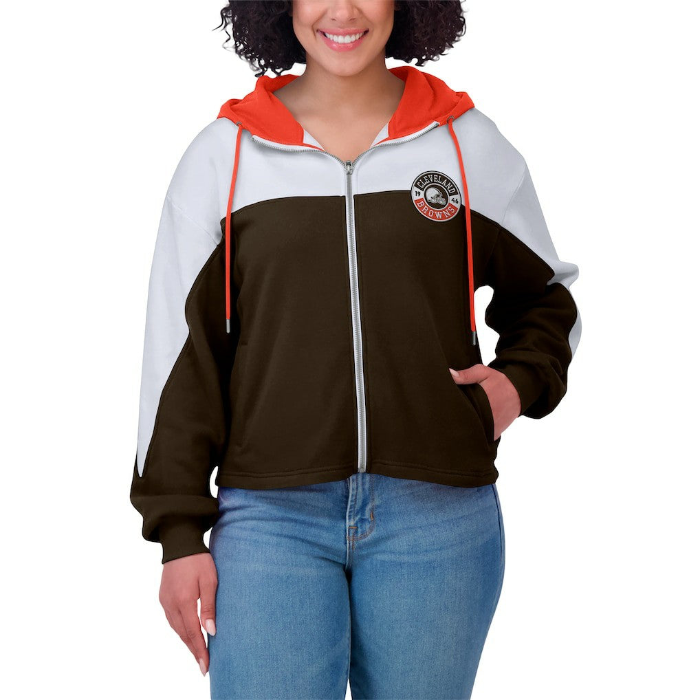 Cleveland Browns WEAR by Erin Andrews Women's Plus Size Color Block Full-Zip Hoodie Brown | NFL