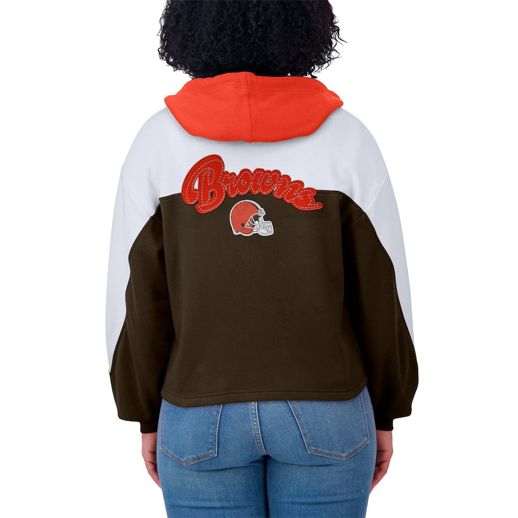 Cleveland Browns WEAR by Erin Andrews Women's Plus Size Color Block Full-Zip Hoodie Brown | NFL
