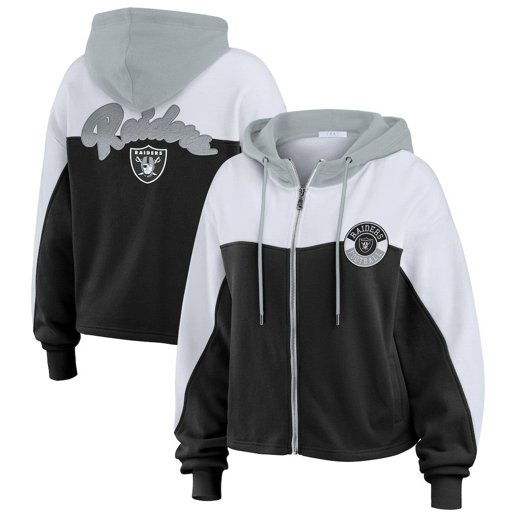 Las Vegas Raiders WEAR by Erin Andrews Women's Plus Size Color Block Full-Zip Hoodie Black | NFL