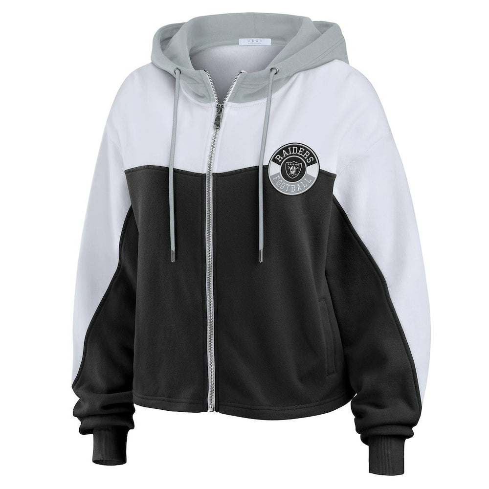 Las Vegas Raiders WEAR by Erin Andrews Women's Plus Size Color Block Full-Zip Hoodie Black | NFL