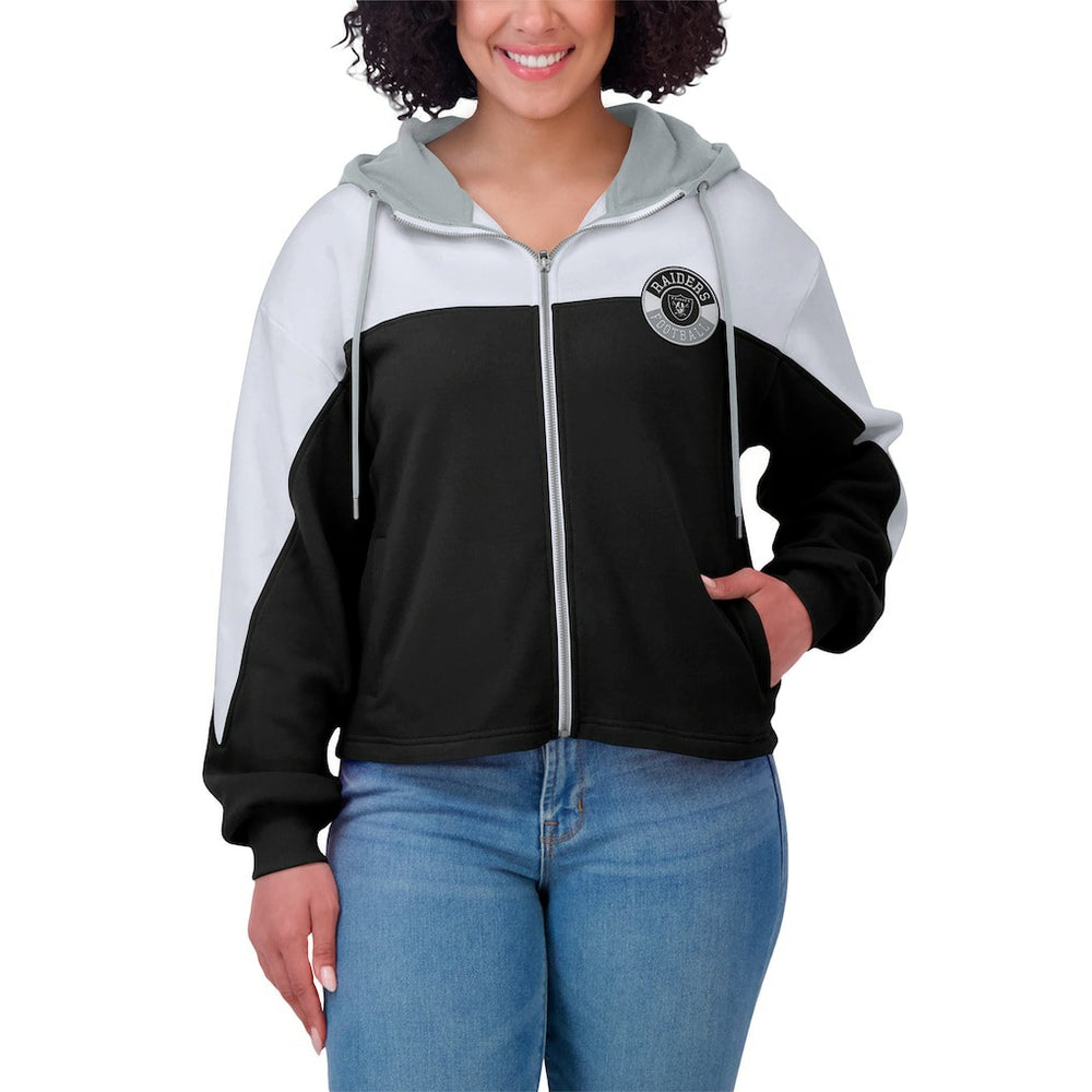 Las Vegas Raiders WEAR by Erin Andrews Women's Plus Size Color Block Full-Zip Hoodie Black | NFL
