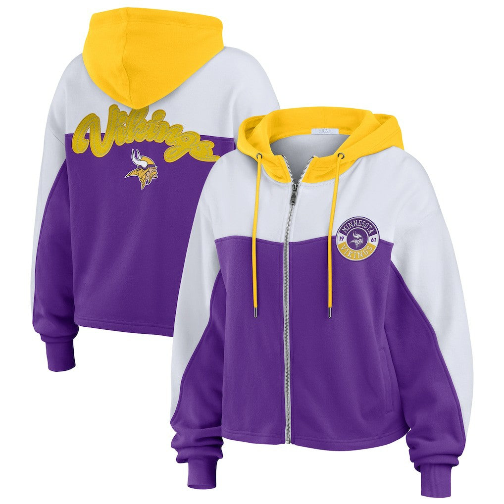 Minnesota Vikings WEAR by Erin Andrews Women's Plus Size Color Block Full-Zip Hoodie Purple | NFL