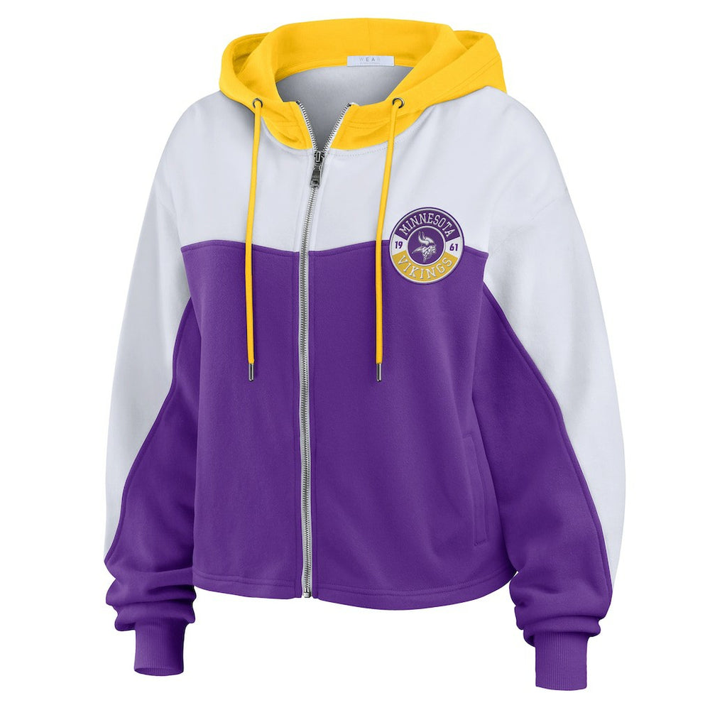 Minnesota Vikings WEAR by Erin Andrews Women's Plus Size Color Block Full-Zip Hoodie Purple | NFL