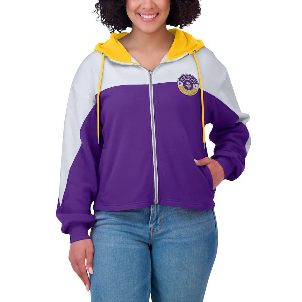 Minnesota Vikings WEAR by Erin Andrews Women's Plus Size Color Block Full-Zip Hoodie Purple | NFL