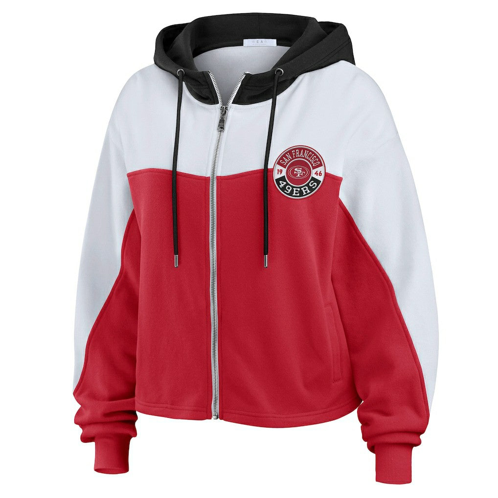 San Francisco 49ers WEAR by Erin Andrews Women's Plus Size Color Block Full-Zip Hoodie Scarlet | NFL