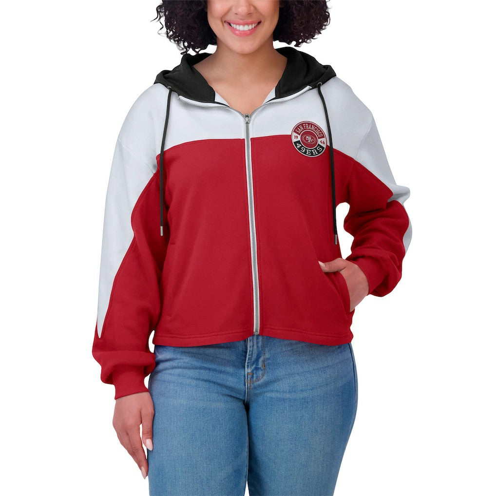 San Francisco 49ers WEAR by Erin Andrews Women's Plus Size Color Block Full-Zip Hoodie Scarlet | NFL