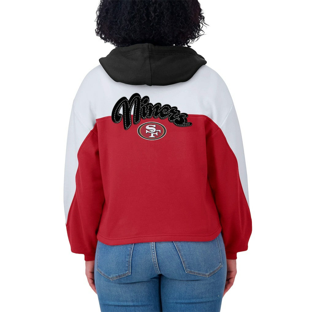 San Francisco 49ers WEAR by Erin Andrews Women's Plus Size Color Block Full-Zip Hoodie Scarlet | NFL