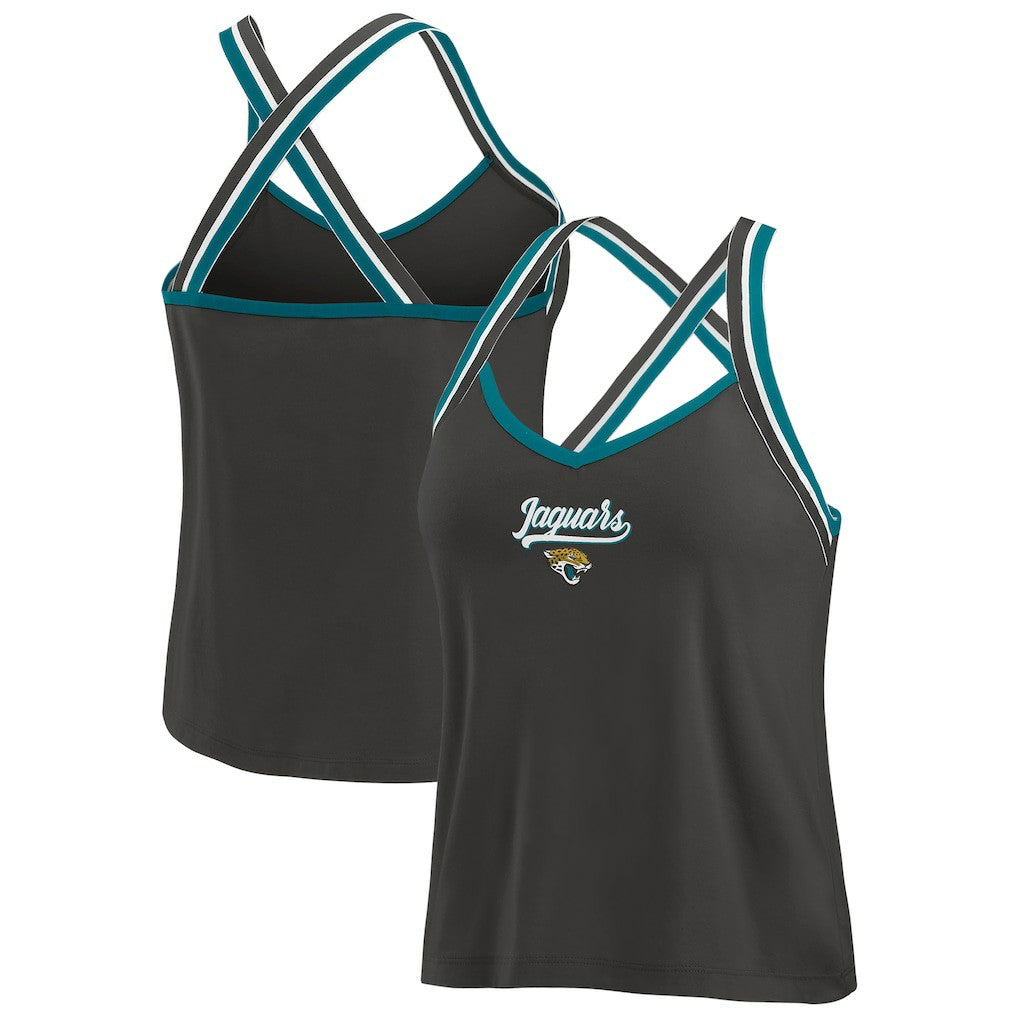 Jacksonville Jaguars WEAR by Erin Andrews Women's Cross Strap Tri-Blend Tank Top Black | NFL