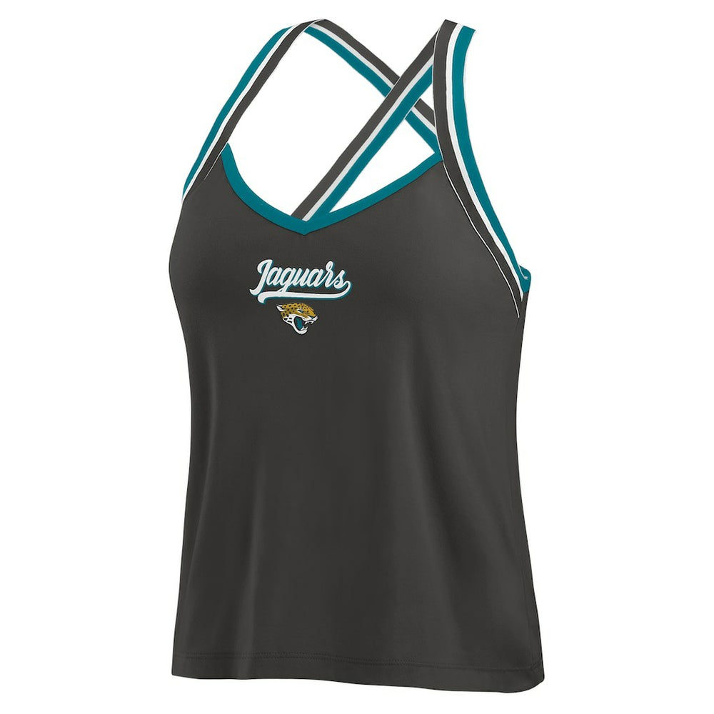 Jacksonville Jaguars WEAR by Erin Andrews Women's Cross Strap Tri-Blend Tank Top Black | NFL