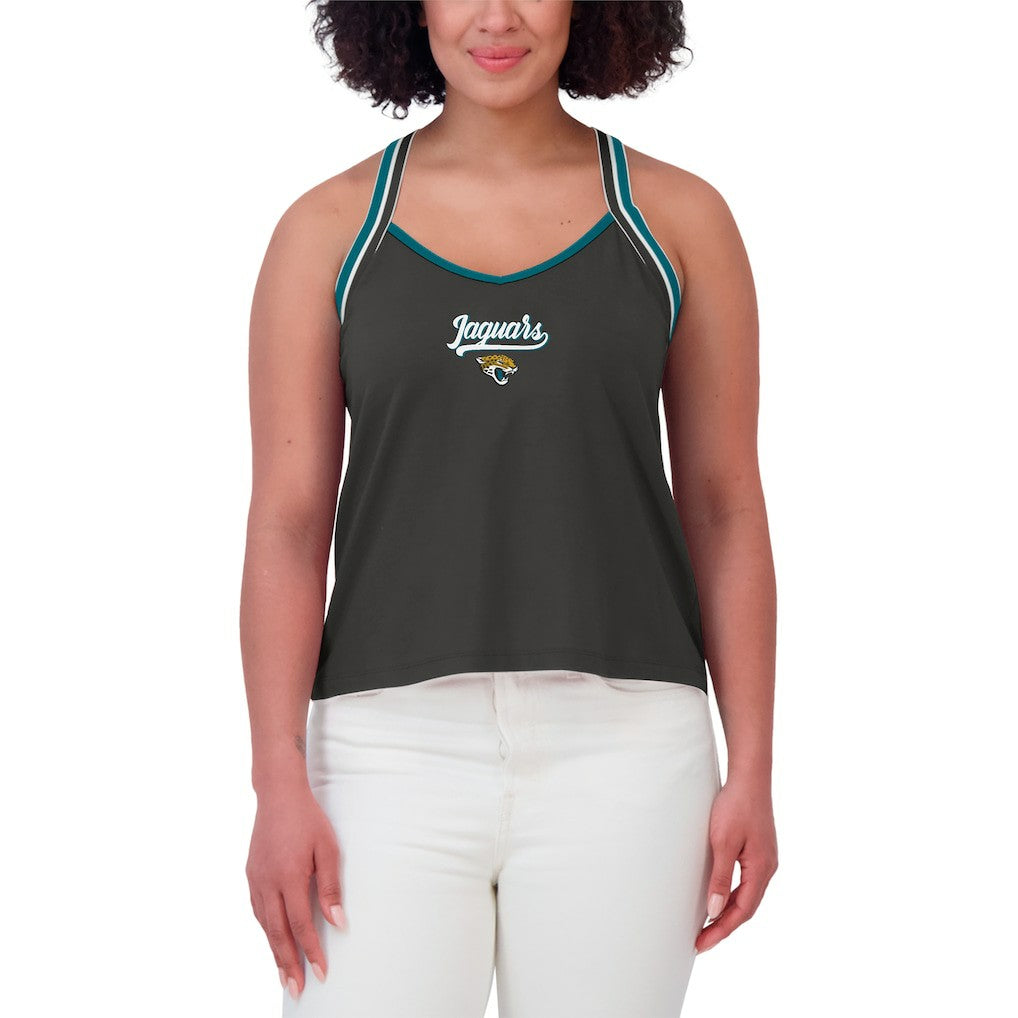 Jacksonville Jaguars WEAR by Erin Andrews Women's Cross Strap Tri-Blend Tank Top Black | NFL
