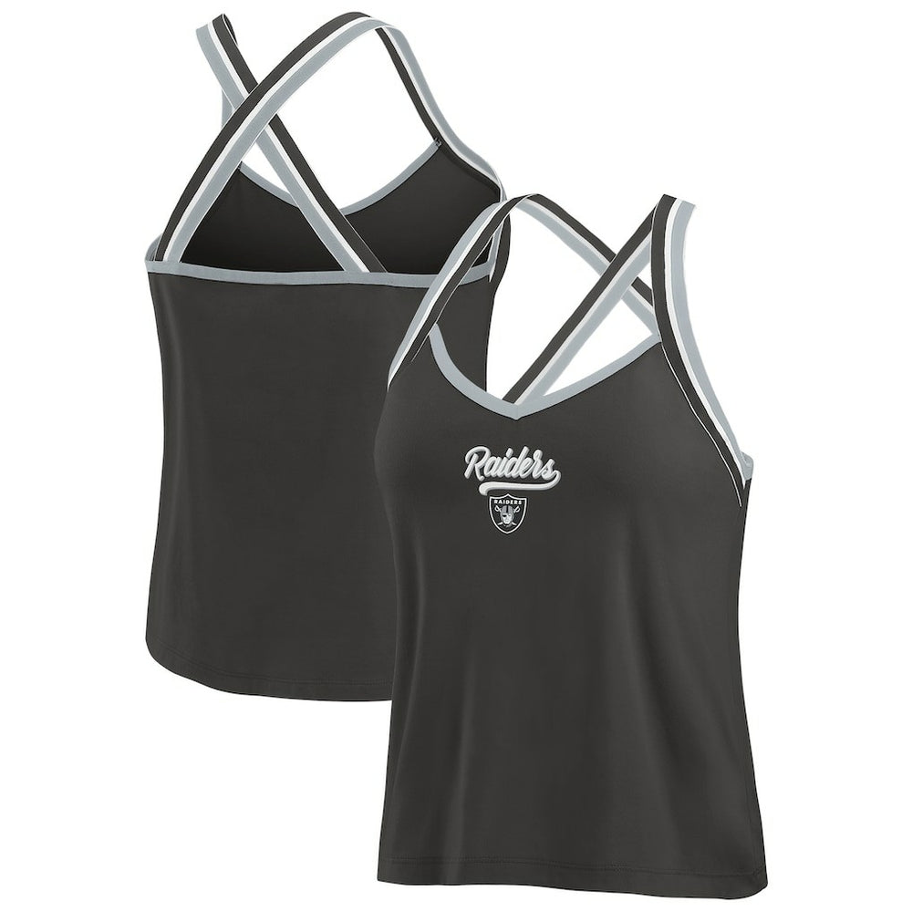 Las Vegas Raiders WEAR by Erin Andrews Women's Cross Strap Tri-Blend Tank Top Black | NFL