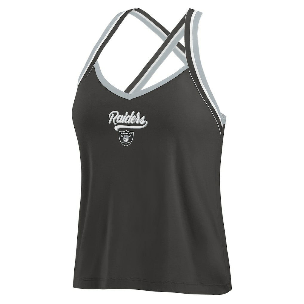 Las Vegas Raiders WEAR by Erin Andrews Women's Cross Strap Tri-Blend Tank Top Black | NFL
