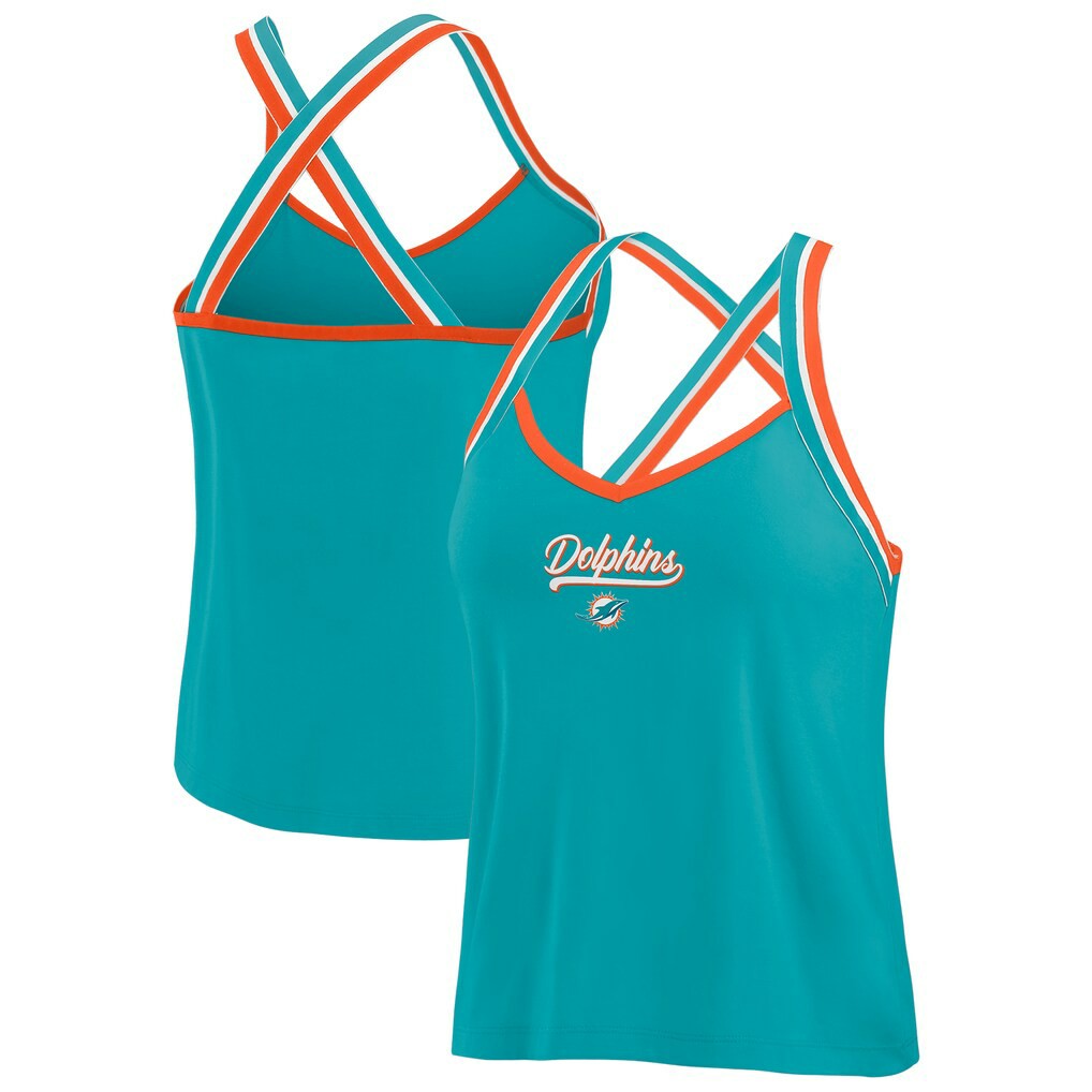 Miami Dolphins WEAR by Erin Andrews Women's Cross Strap Tri-Blend Tank Top Aqua | NFL
