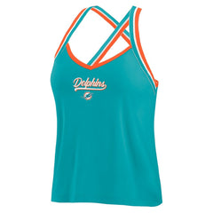 Miami Dolphins WEAR by Erin Andrews Women's Cross Strap Tri-Blend Tank Top Aqua | NFL