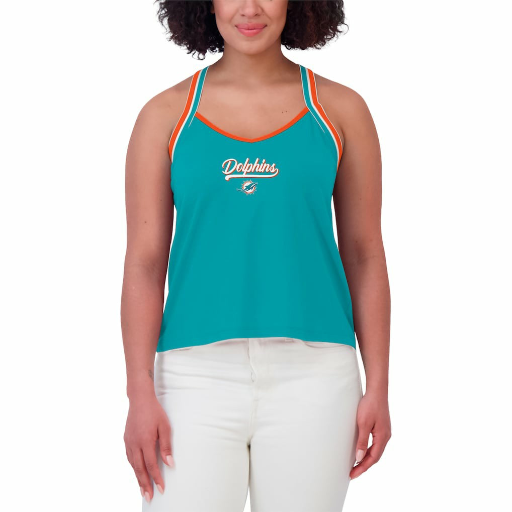 Miami Dolphins WEAR by Erin Andrews Women's Cross Strap Tri-Blend Tank Top Aqua | NFL