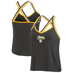 Pittsburgh Steelers WEAR by Erin Andrews Women's Cross Strap Tri-Blend Tank Top Black | NFL