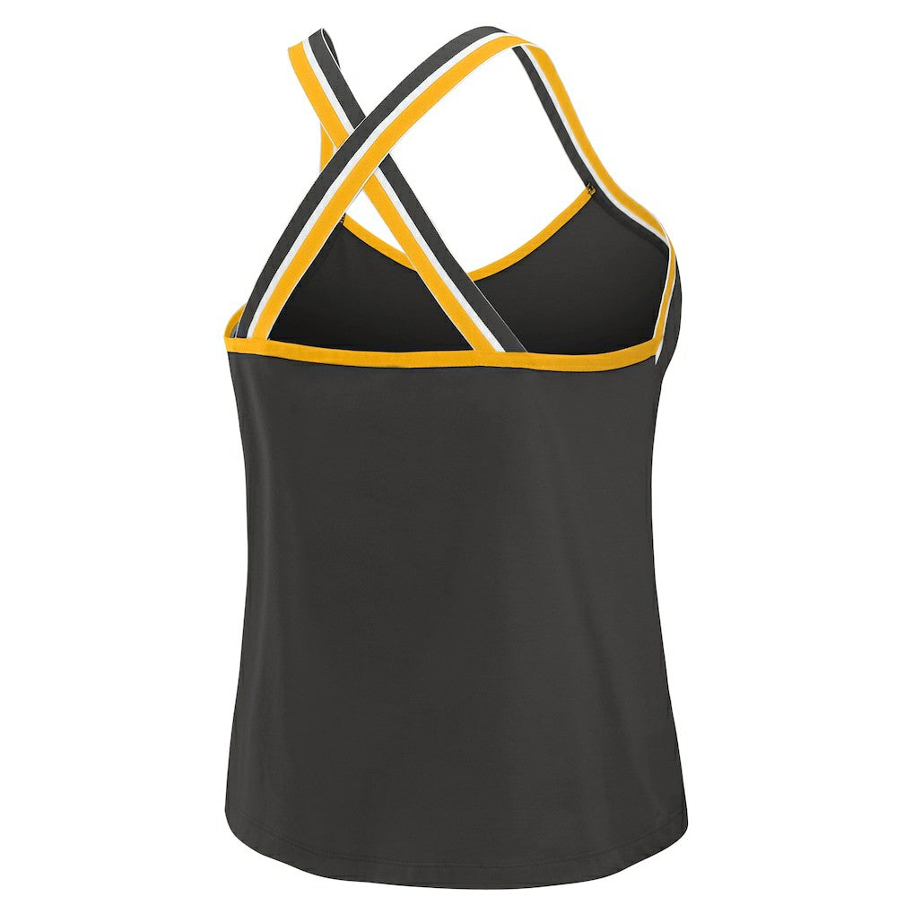 Pittsburgh Steelers WEAR by Erin Andrews Women's Cross Strap Tri-Blend Tank Top Black | NFL