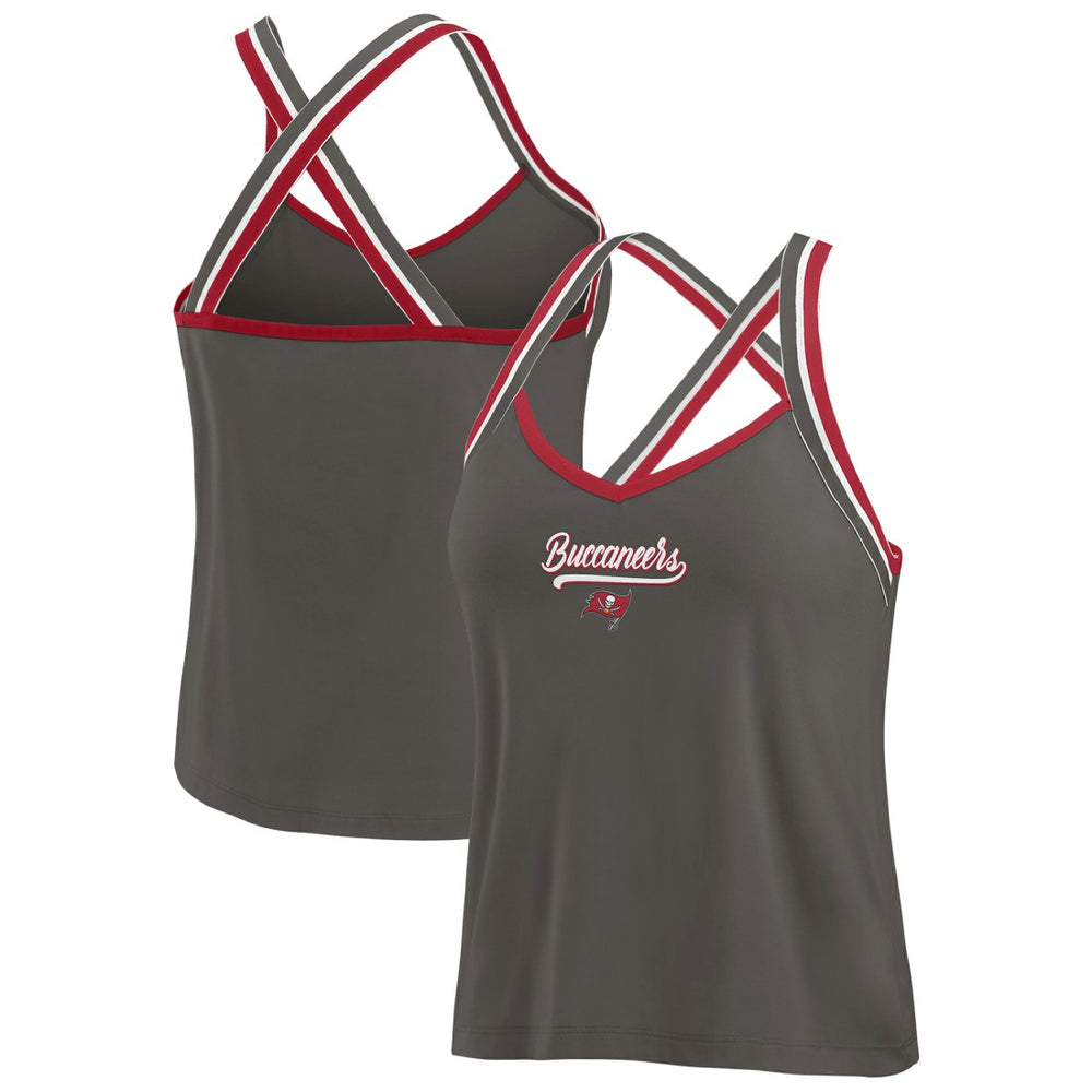 Tampa Bay Buccaneers WEAR by Erin Andrews Women's Cross Strap Tri-Blend Tank Top Pewter | NFL