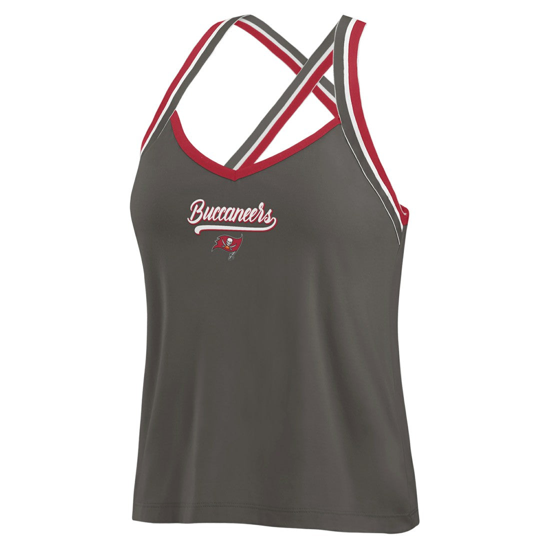 Tampa Bay Buccaneers WEAR by Erin Andrews Women's Cross Strap Tri-Blend Tank Top Pewter | NFL