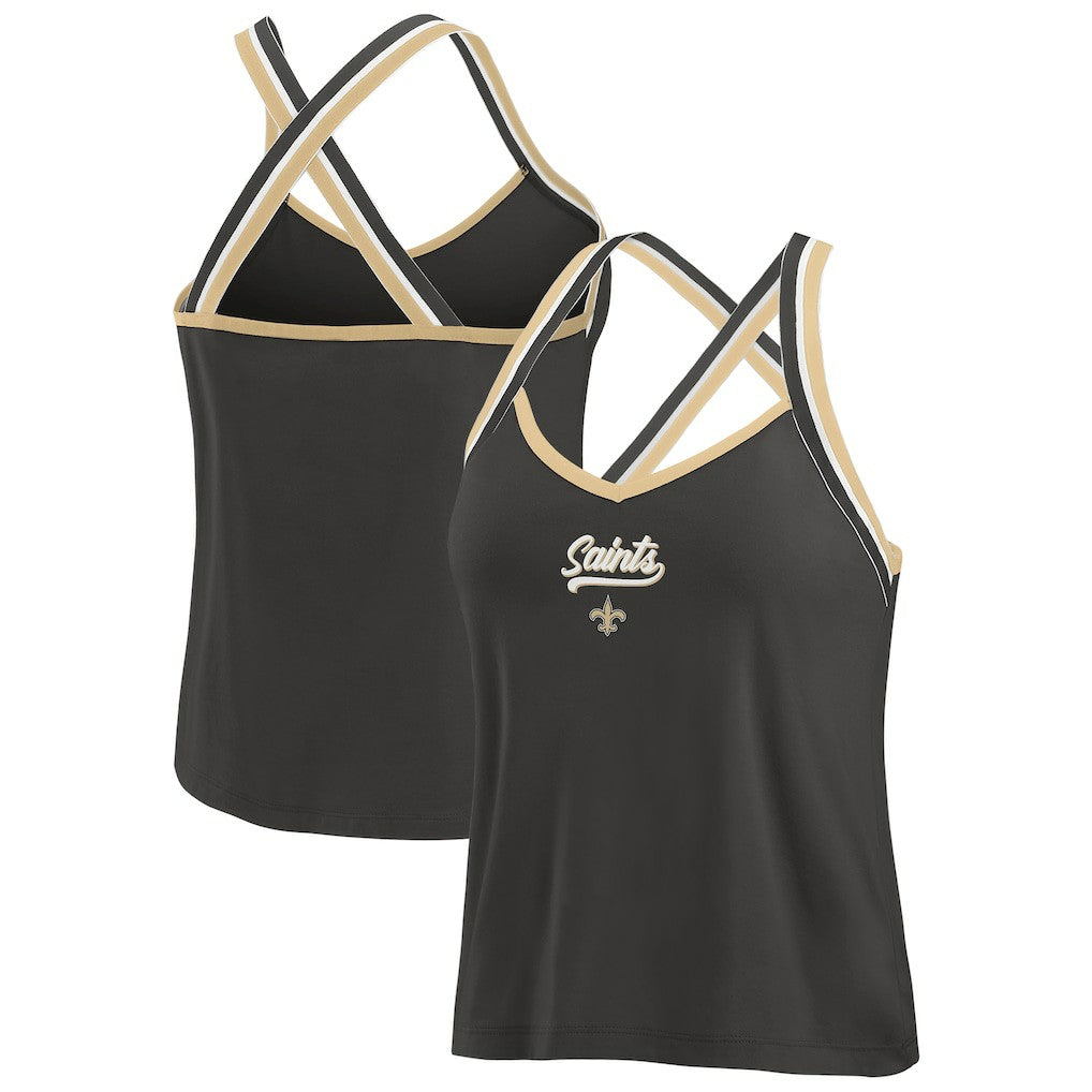 New Orleans Saints WEAR by Erin Andrews Women's Cross Strap Tri-Blend Tank Top Black | NFL