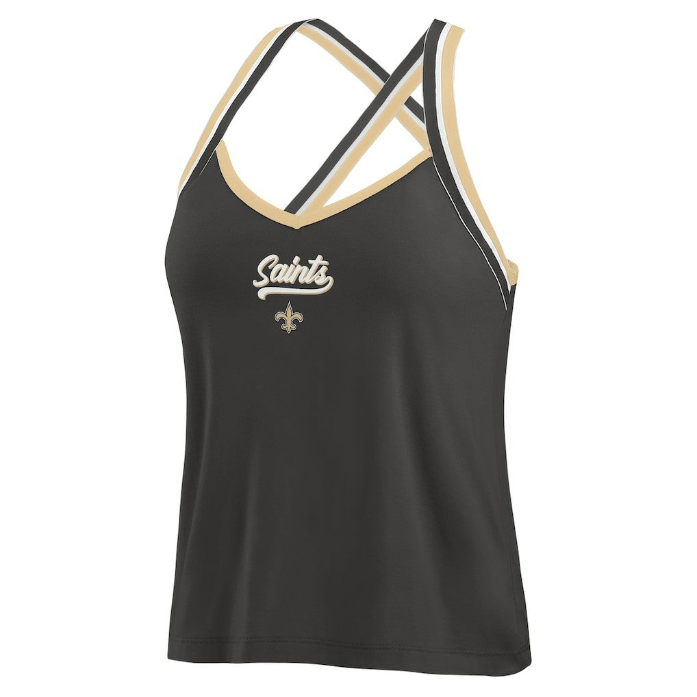 New Orleans Saints WEAR by Erin Andrews Women's Cross Strap Tri-Blend Tank Top Black | NFL