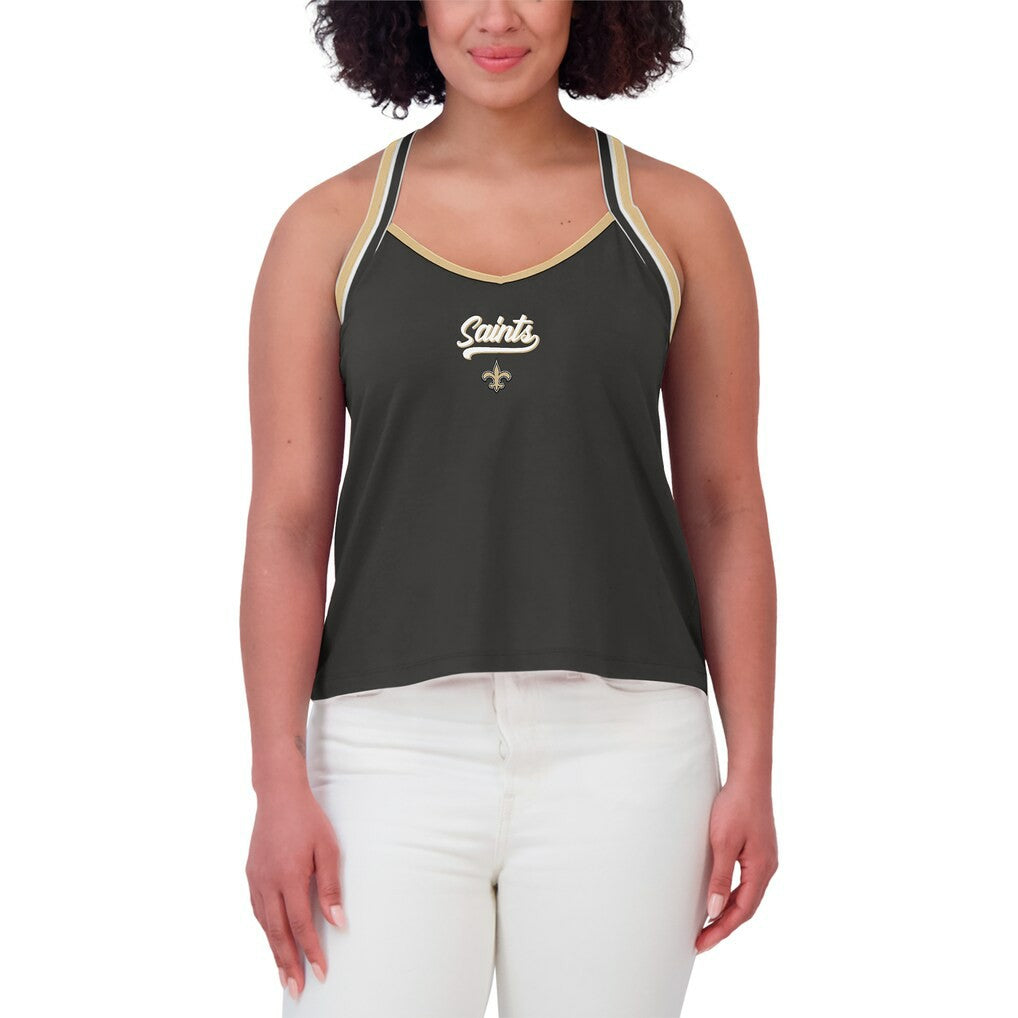 New Orleans Saints WEAR by Erin Andrews Women's Cross Strap Tri-Blend Tank Top Black | NFL