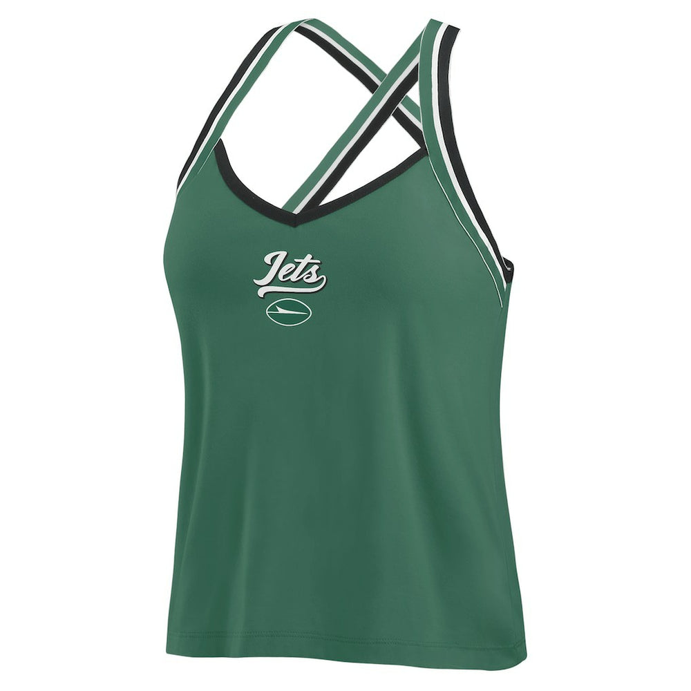 New York Jets WEAR by Erin Andrews Women's Cross Strap Tri-Blend Tank Top Green | NFL
