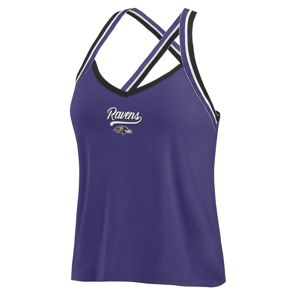 Baltimore Ravens WEAR by Erin Andrews Women's Cross Strap Tri-Blend Tank Top Purple | NFL