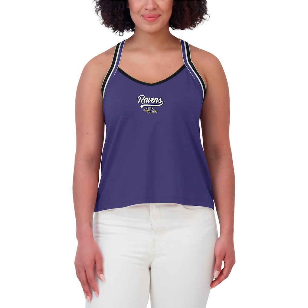 Baltimore Ravens WEAR by Erin Andrews Women's Cross Strap Tri-Blend Tank Top Purple | NFL