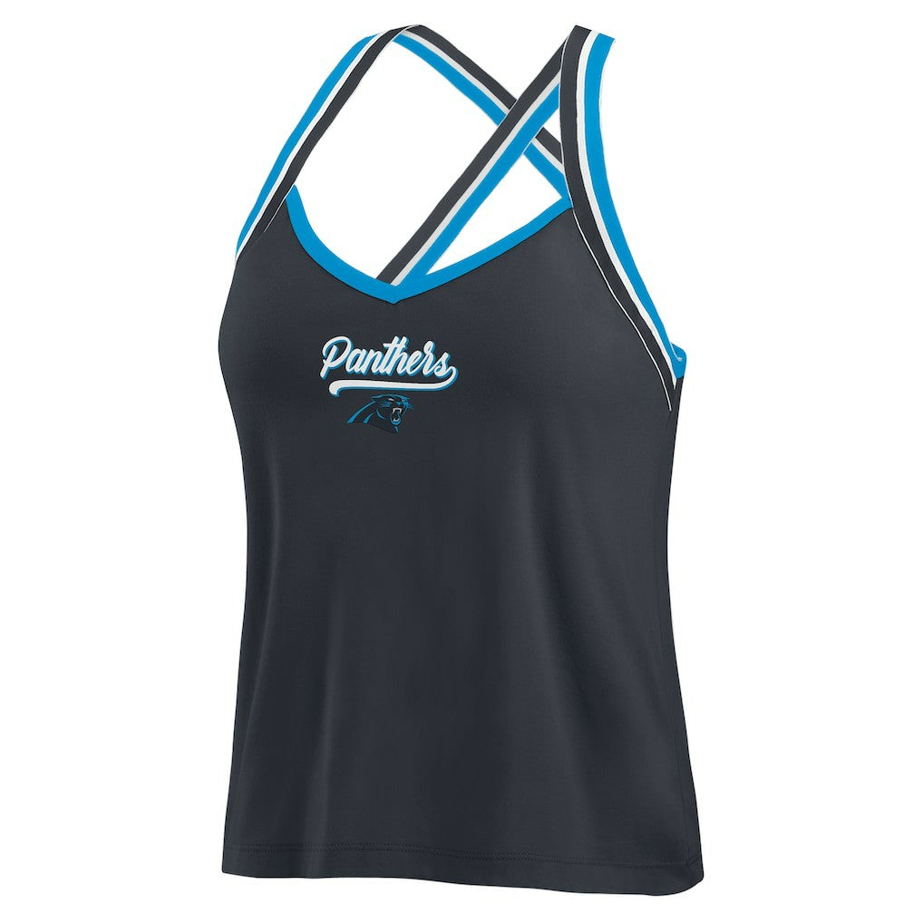 Carolina Panthers WEAR by Erin Andrews Women's Cross Strap Tri-Blend Tank Top Black | NFL