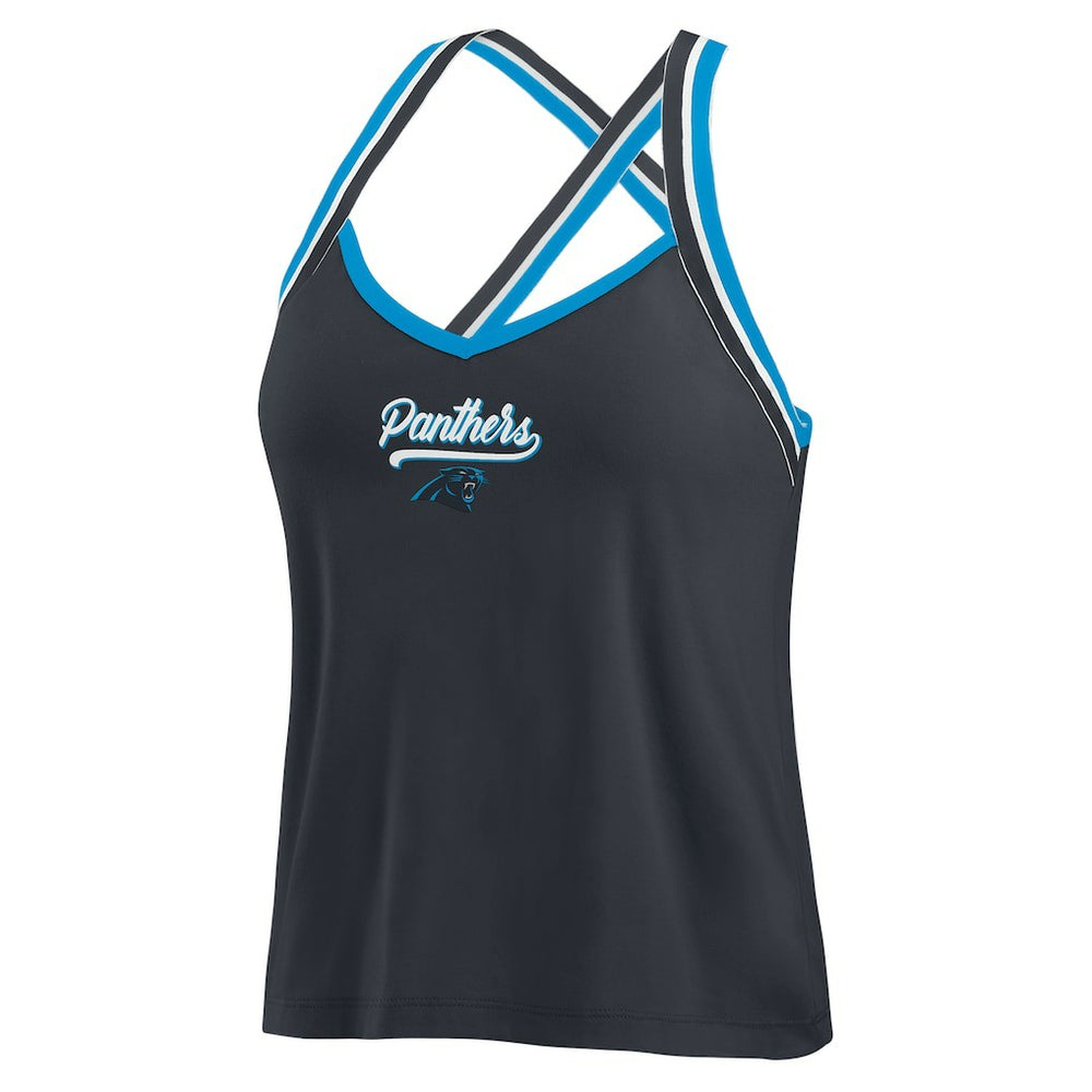 Carolina Panthers WEAR by Erin Andrews Women's Cross Strap Tri-Blend Tank Top Black | NFL