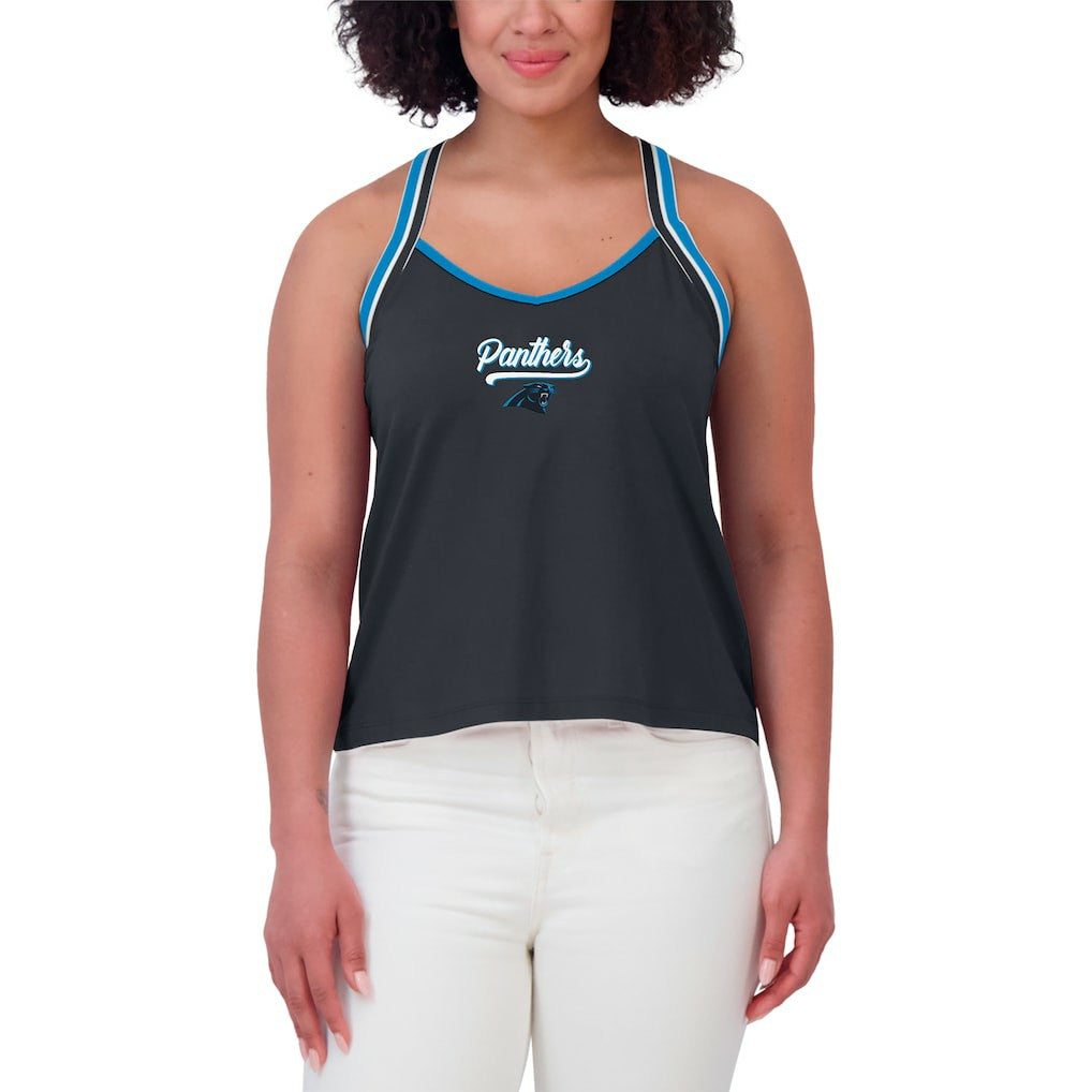 Carolina Panthers WEAR by Erin Andrews Women's Cross Strap Tri-Blend Tank Top Black | NFL